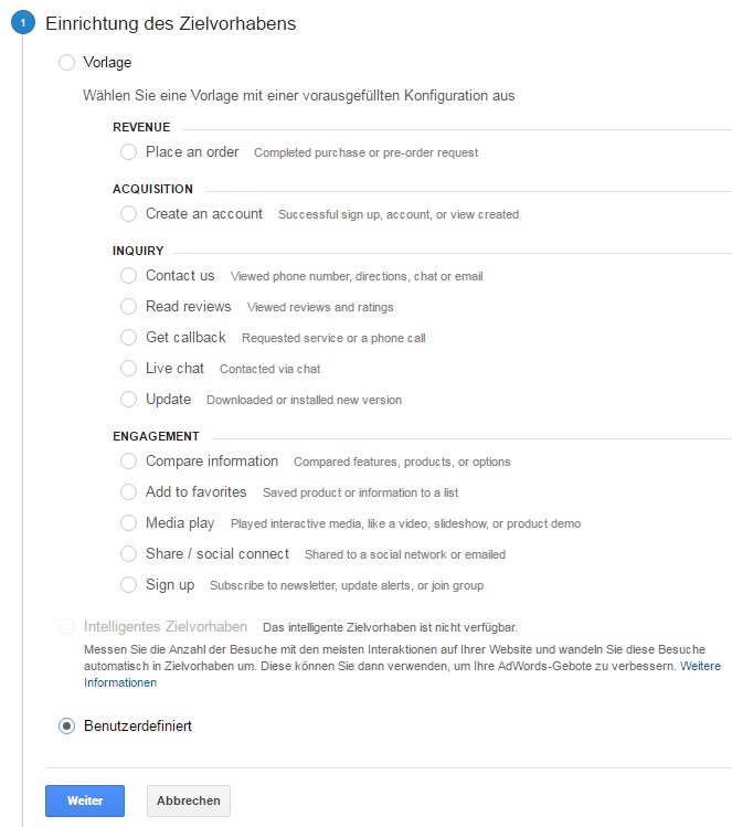 EinrichtungEinesZielvorhabens