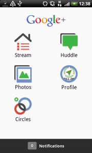 Google+ App Hauptmenü