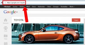 Google Plus Toyota Profil mit Custom URL